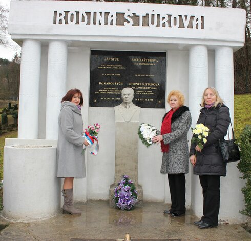 Pietna spomienka na Janka a Karola Štúrovcov pri ich náhrobníku na Evanjelickom cintoríne v Trenčíne
